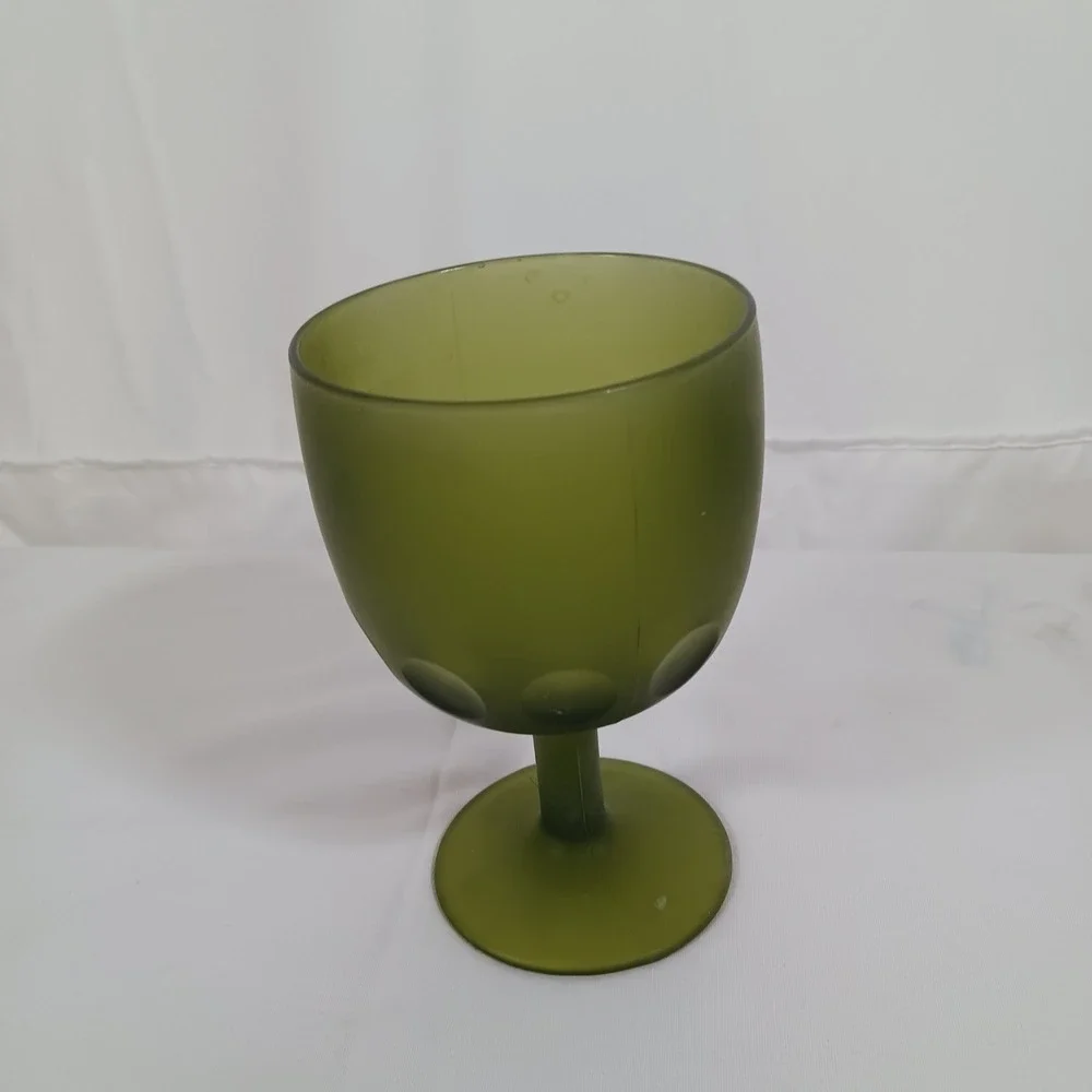 Unbranded Frosted Glass Goblet Unisex OS Olive Green Excellent Thumbprint Dot